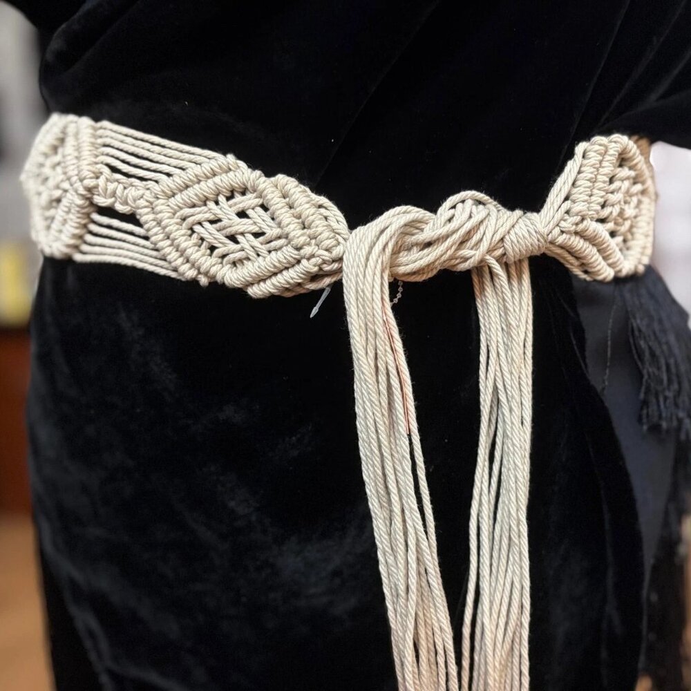 Ralph Lauren Macramé Handmade Belt White 29"L with 22" Fringe Tassel